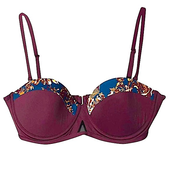 Tavik Maroon & Blue Floral Bikini Top Adjustable Straps New with Tags Size Small - Picture 3 of 16